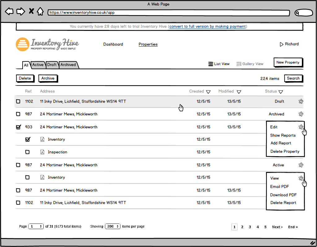 Inventory Hive app wireframe 3