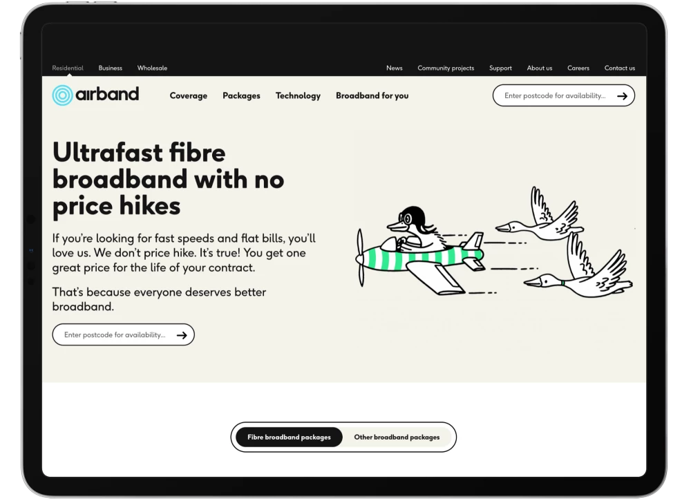 airband homepage on ipad