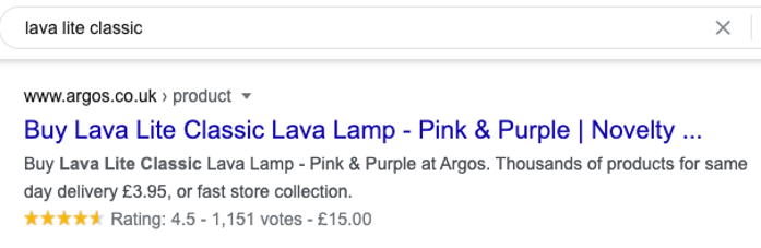rich snippet search result
