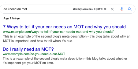 example of keyword cannibalisation in blogs